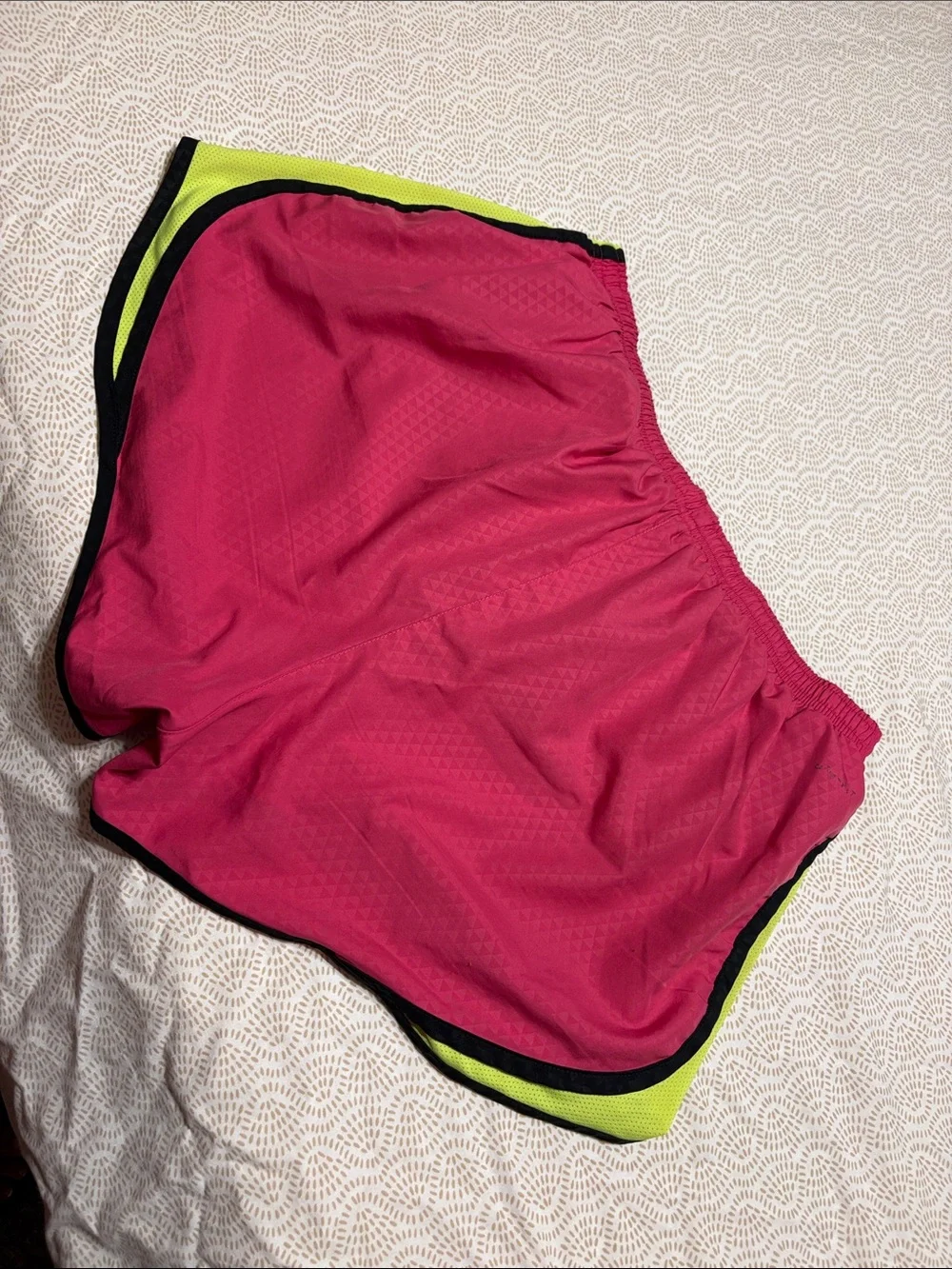 Nike Women's Hot Pink Running Shorts with Neon Green Panels